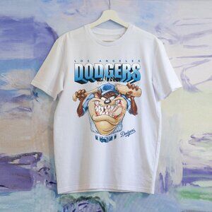 Vtg Baseball Fan Retro Style Tee Los Angeles Dodgers Taz Looney Tunes Shirt PM